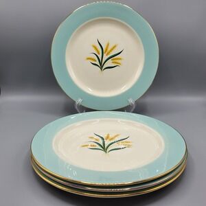 Vintage Viking Wheat Dinner Plate Blue Gold Mid Century Table Decor 10" Set of 4
